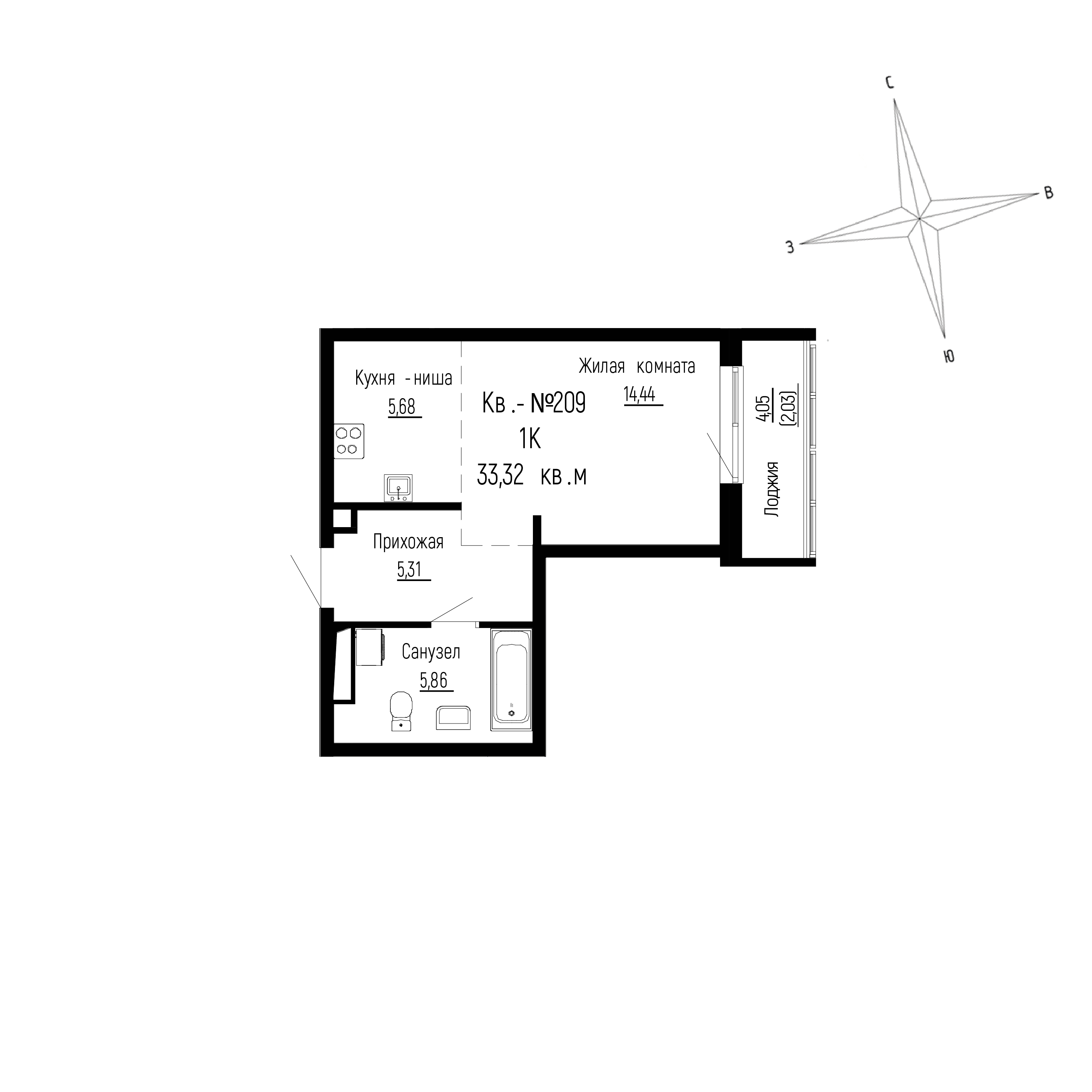 Доступные планировки в ЖК ДНС Сити (DNS Сити), 33,32 м2